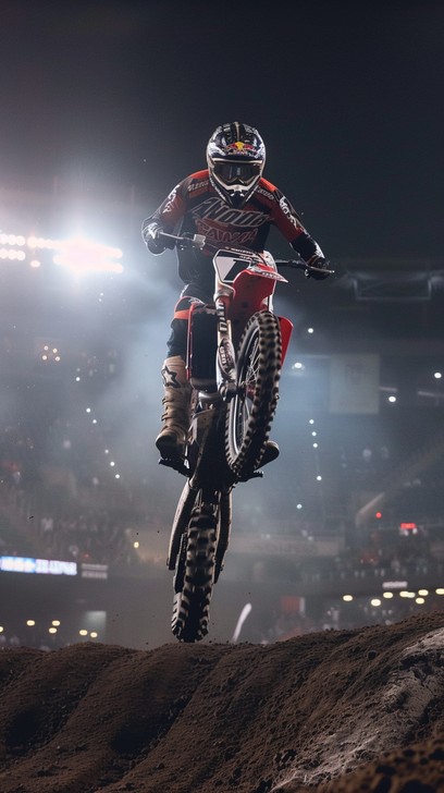 Motocross rider performing aerial stunt